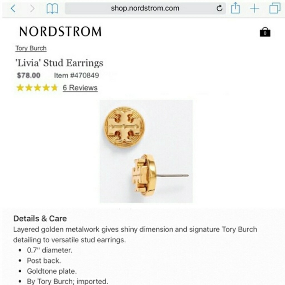NWOT Tory Burch Livia Gold Stud Logo Earrings - Picture 4 of 8